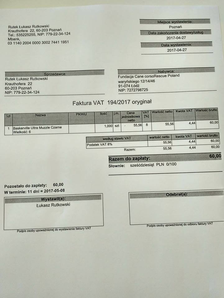 FV nr 194/2017 Kaganiec dla Abigail